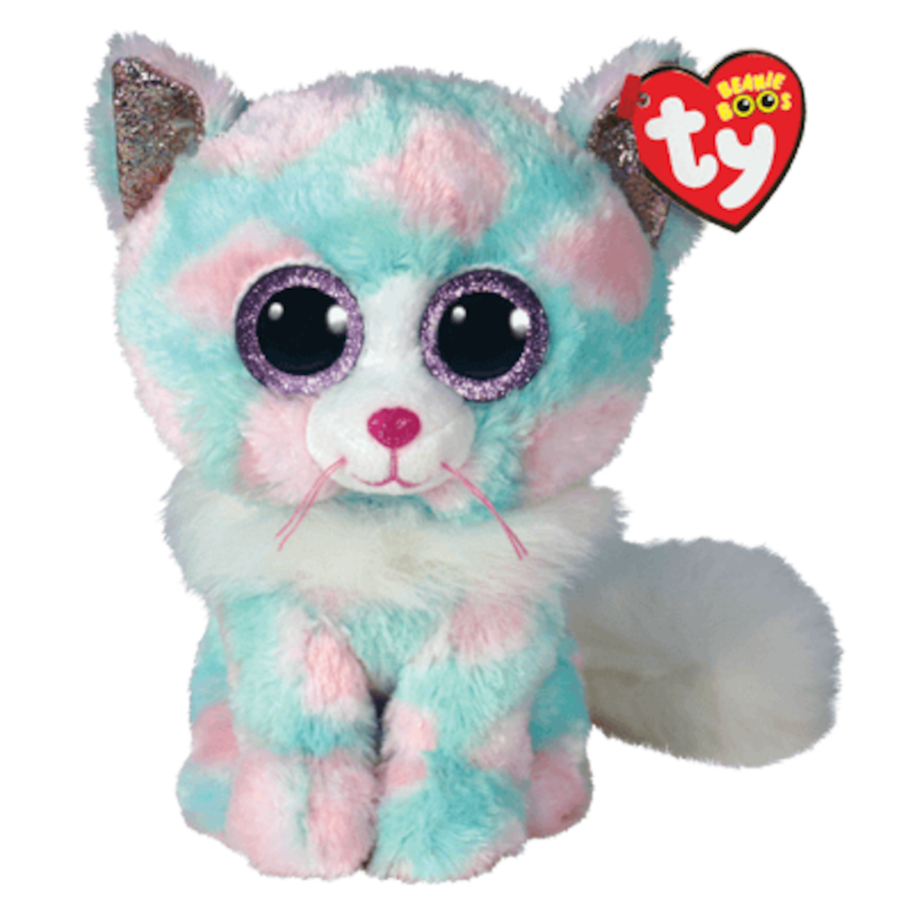Peluche régulière Opal le chat rose et blanc pastel Beanie Boos de Ty